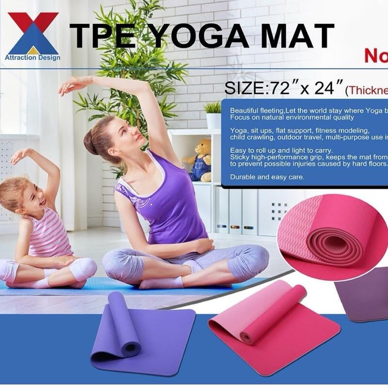Yoga Mat Non Slip Exercise Mat Extra Thick Workout Mat for Yoga, Eco Friendly Exercise Yoga Mat High Density Fitness Pilates Mat with Carrying Strap, 72"X 24"X 6Mm