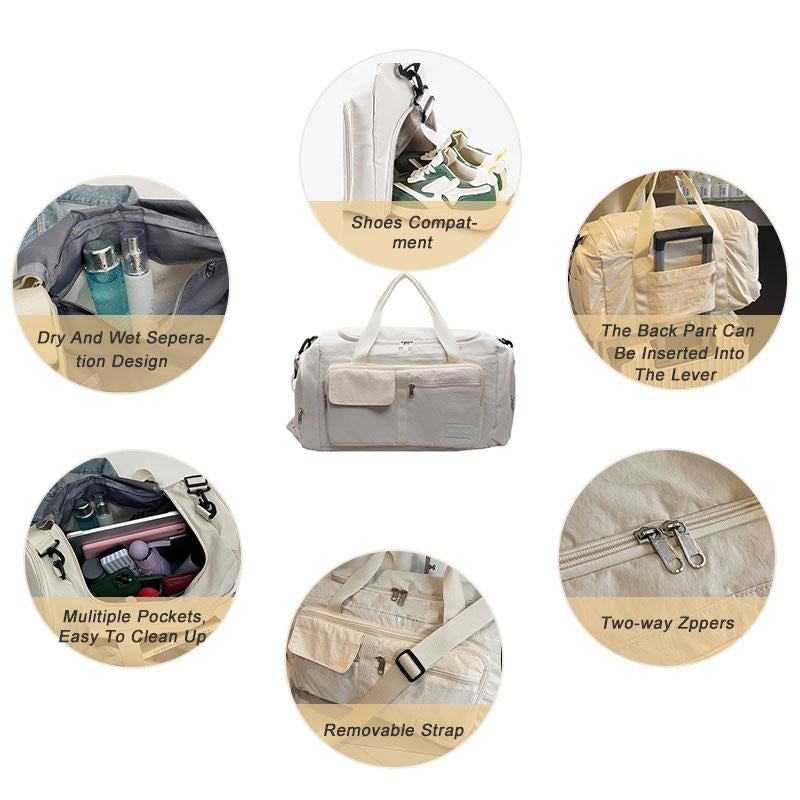 Sports Gym Bag with Shoe Compartment, Travel Duffel Bag for Men and Women, Foldable Design, Dry and Wet Separation Pockets, Overnight Bag