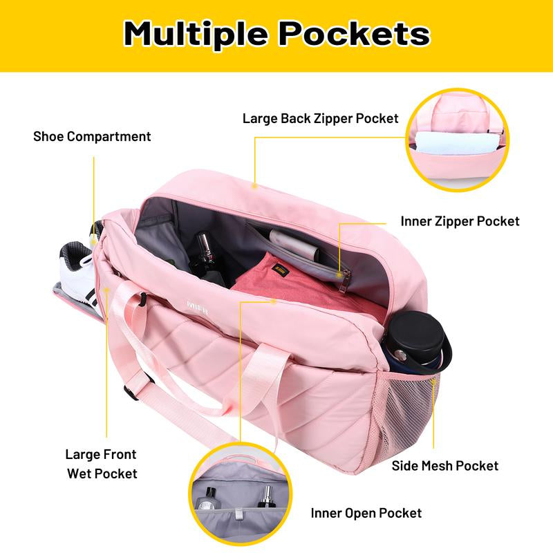 2024New MIER Gym Bag for Women Cute Travel Duffle Bags Quilted Shoulder Tote Bags with Shoes Compartment and Wet Pocket