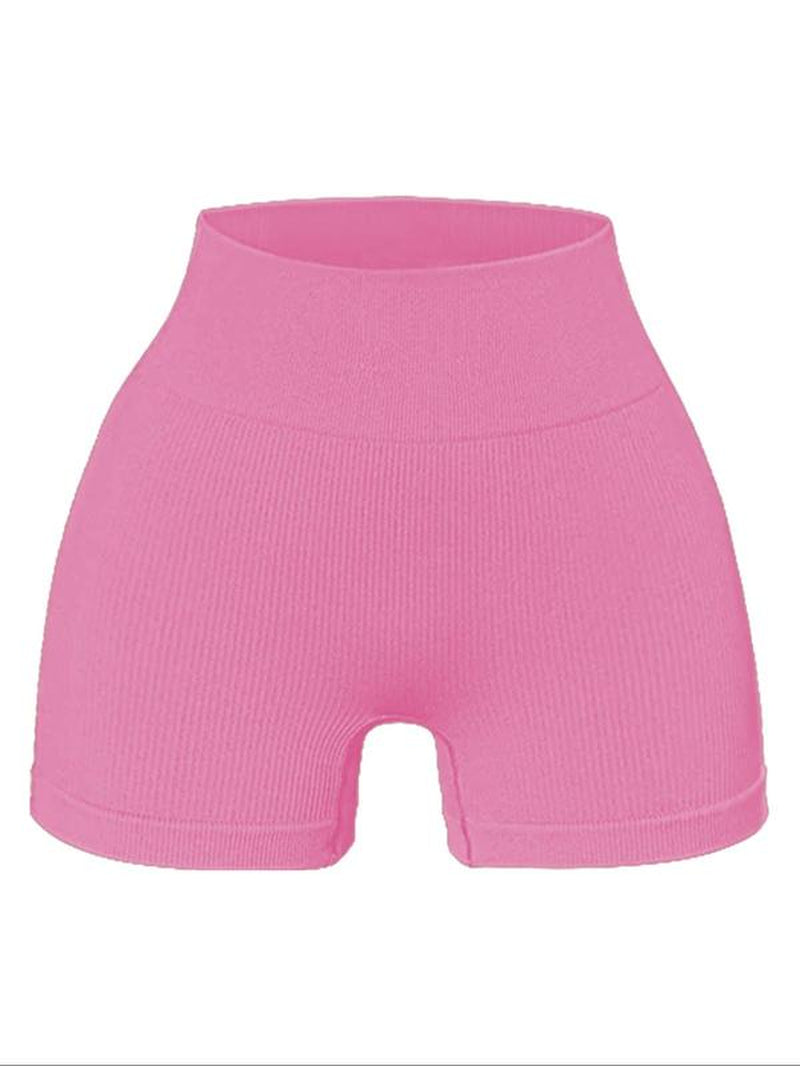 Women'S Plain Ribbed High Waist Sports Gym Shorts, Basketball Shorts, Seamless Skinny Biker Shorts for Gym Workout Cycling Treadmill Running, Gym Clothes, Summer Clothes Women Gym Shorts