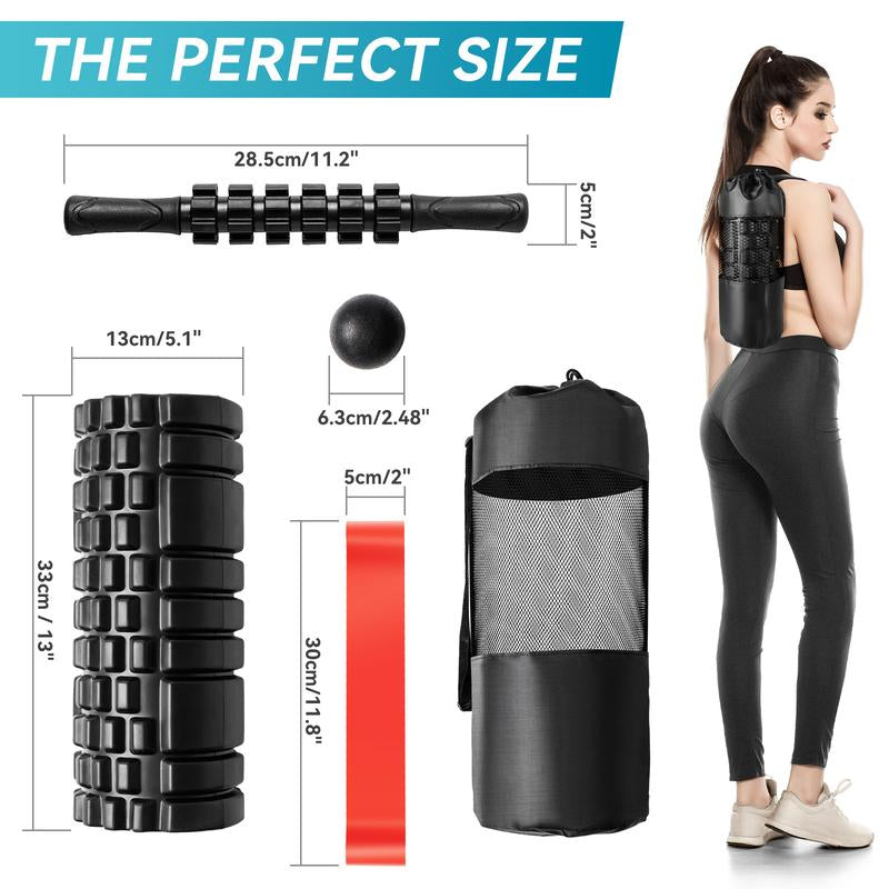 5 in 1 Foam Roller Set, Patented Foam Roller High Density Deep Tissue Massager for Muscle Massage, Massage Roller, Massage Ball, Resistance Band for Whole Body Physical Therapy Deep Muscle Massage Body Care Daily Muscle Massage Yoga Foam Lightweight