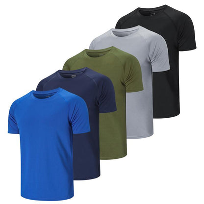 5 Pack Running Tops Men Casual Crew Neck Shirts Workout Plain Quick Drying Gym Top Moisture Wicking Active Athletic T-Shirts Short Sleeve Sports Tops