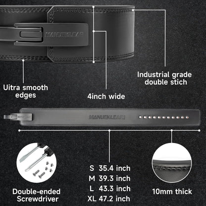 MANUEKLEAR 10Mm Thick & 4Inch Wide Weight Lifting Belt Lever, Lever Belt Weightlifting for Men and Women, Powerlifting Lever Gym Belt for Squat Deadlift Workout