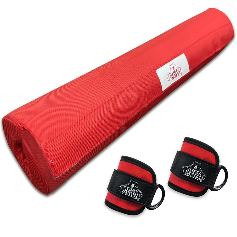 Bear Grips Barbell Pad & Ankle Straps for Cable Machine Combo EVA Foam with Cover Squat Pad and Barbell Pad for Hip Thrust Pad. Ankle Straps for Thigh, Legs, Glutes, Butt Sculpting